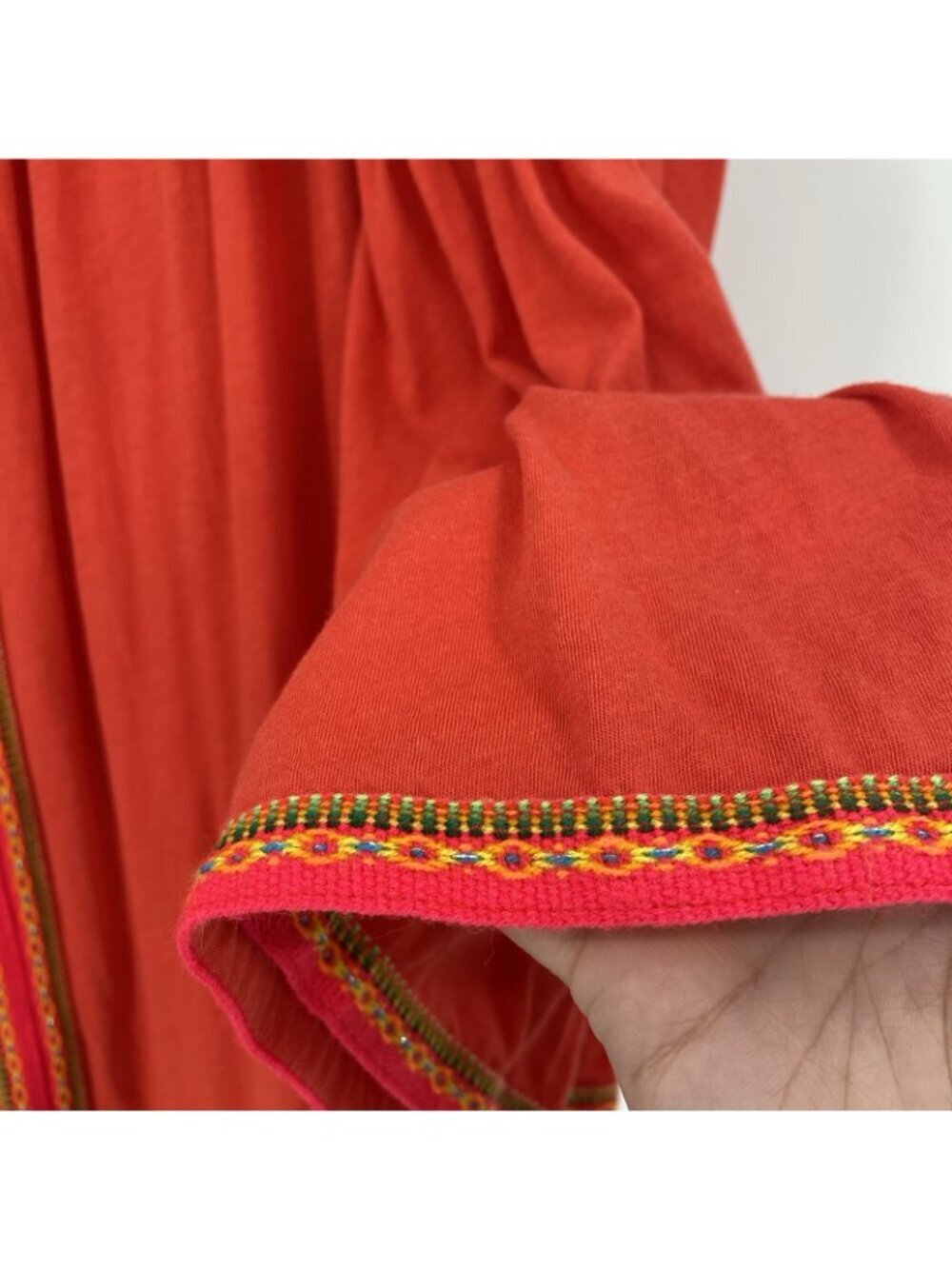 PITUSA Off The Shoulder Gypsy Maxi Dress In Orange One Size Pom Poms Boho Knit - Picture 13 of 16
